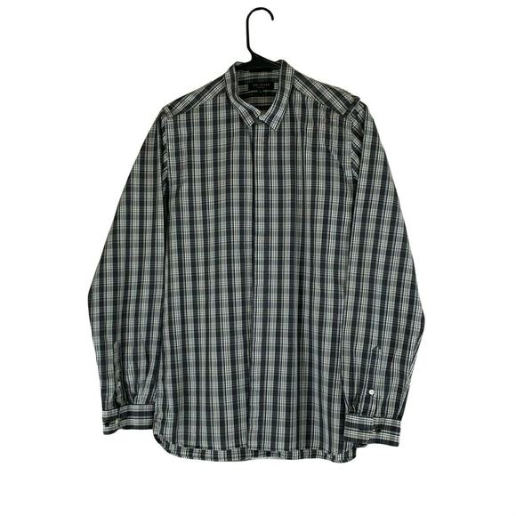 Ted Baker gray white plaid long sleeves buttoned shirt size 3 - Small - Picture 1 of 4